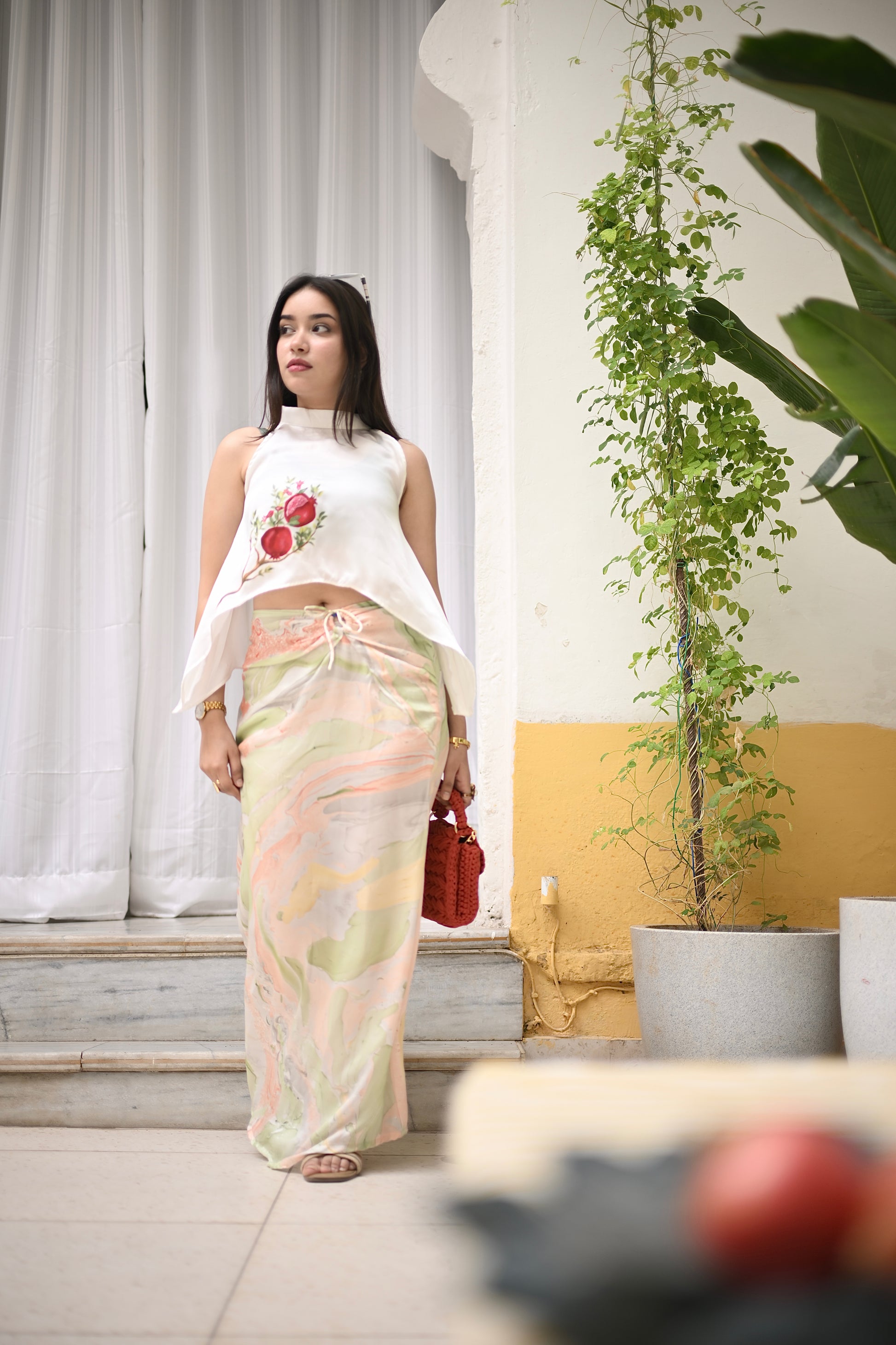 Anar Satin top & Marble skirt
