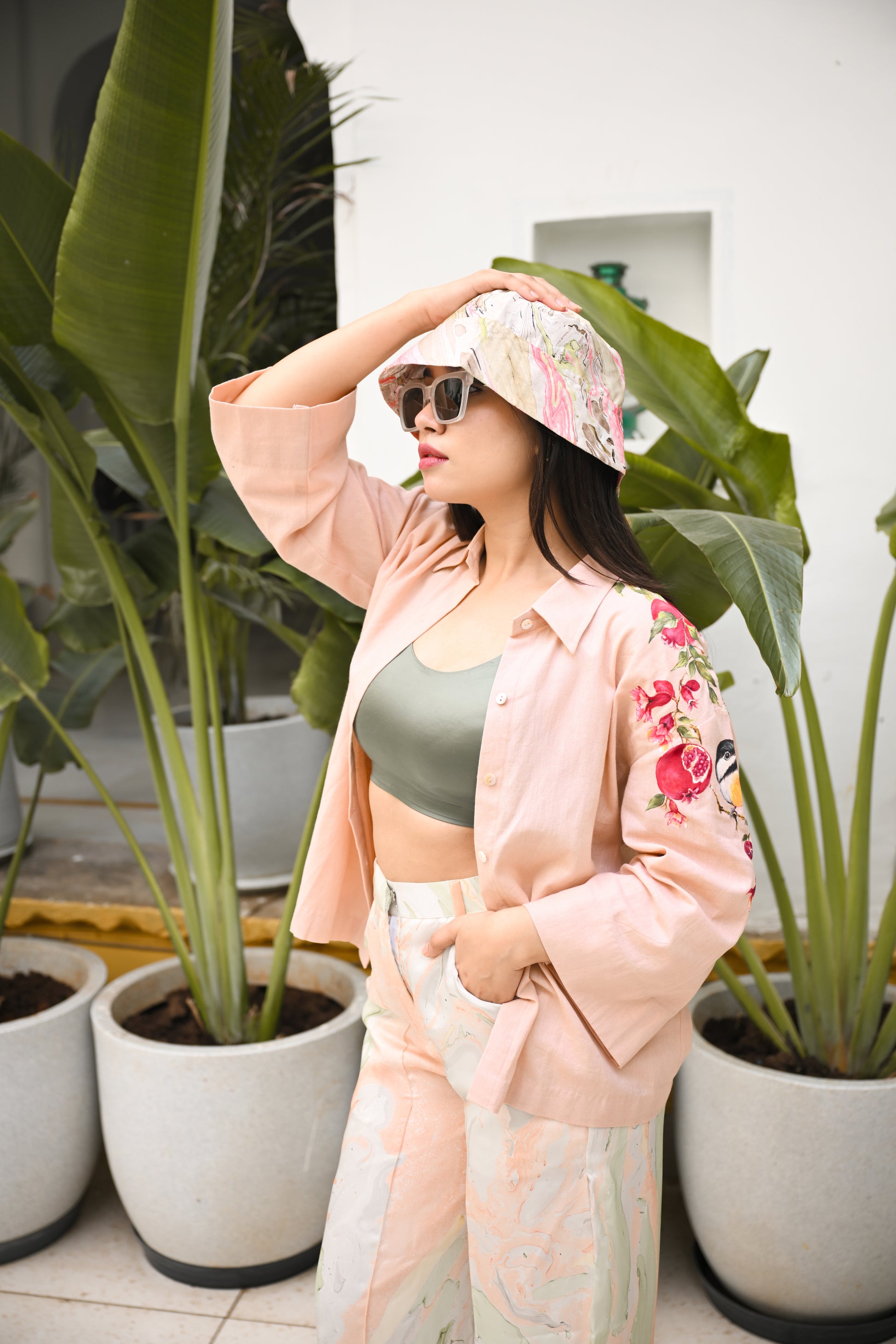 Blush Painted shirt and Marble Print Pant