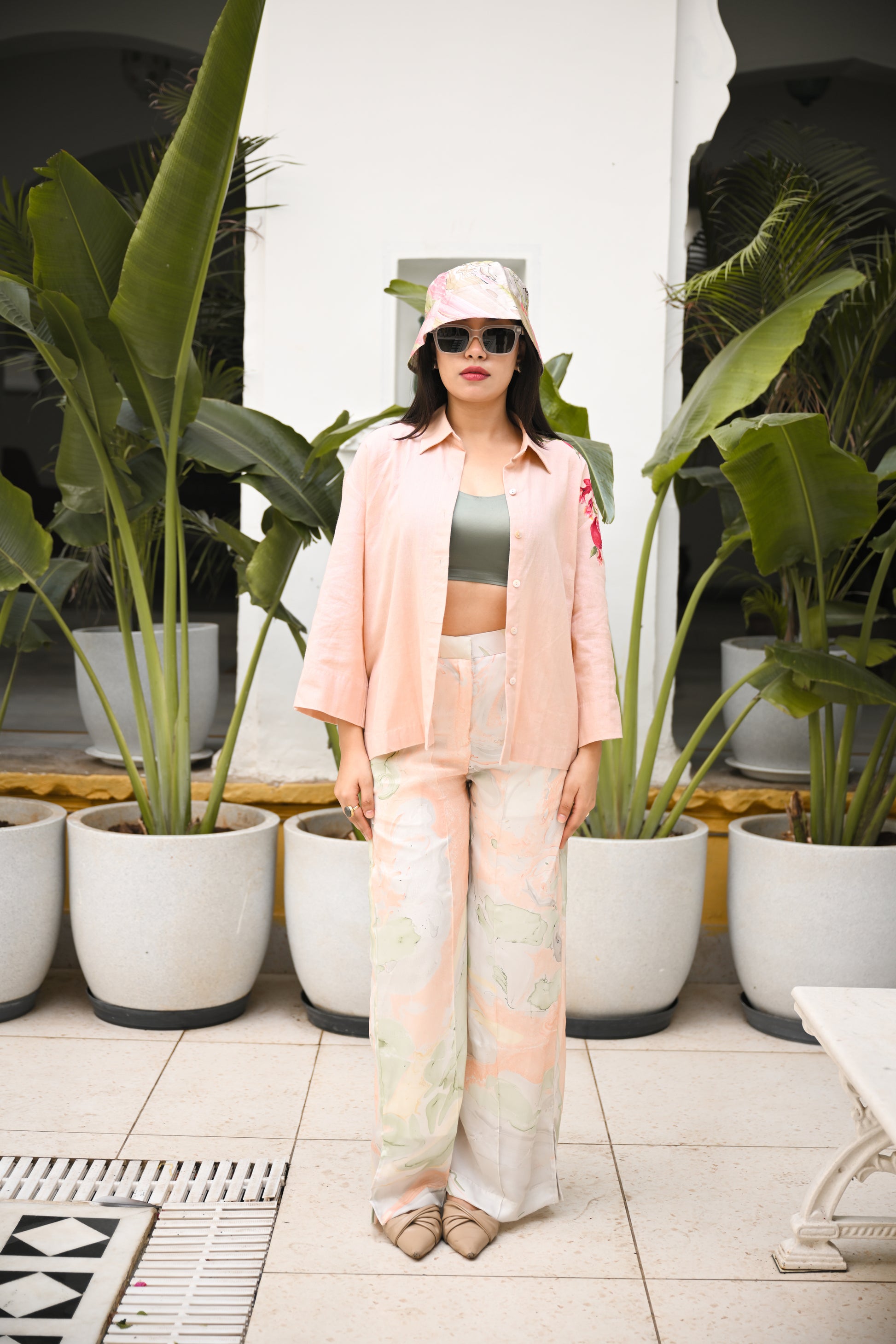 Blush Painted shirt and Marble Print Pant